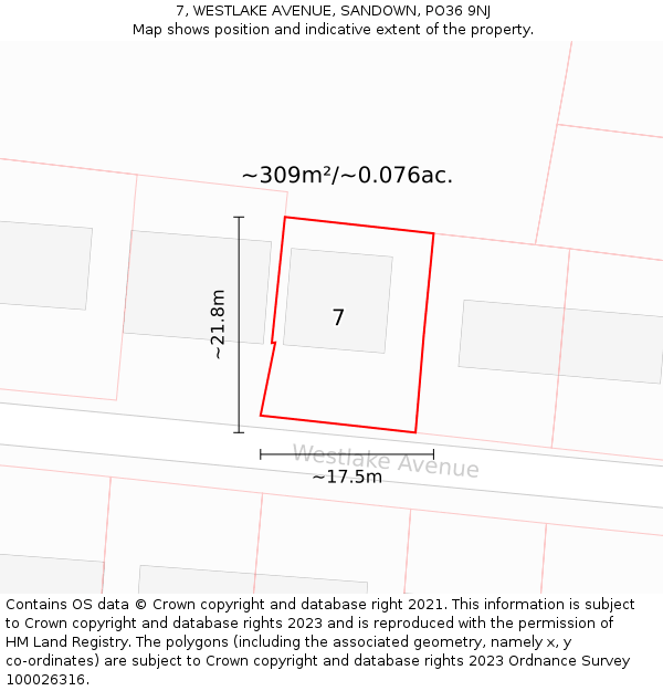 7, WESTLAKE AVENUE, SANDOWN, PO36 9NJ: Plot and title map