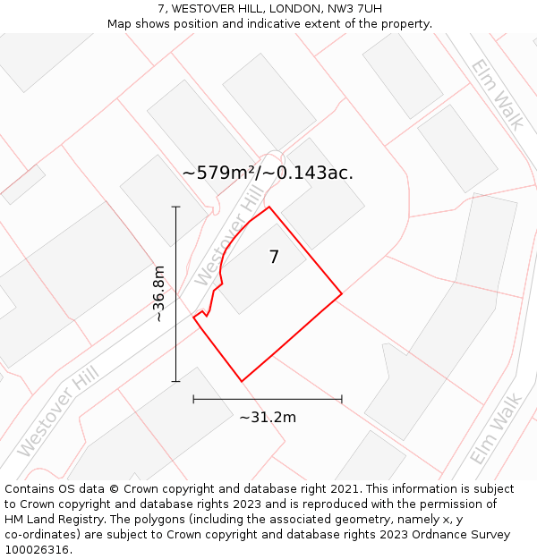 7, WESTOVER HILL, LONDON, NW3 7UH: Plot and title map