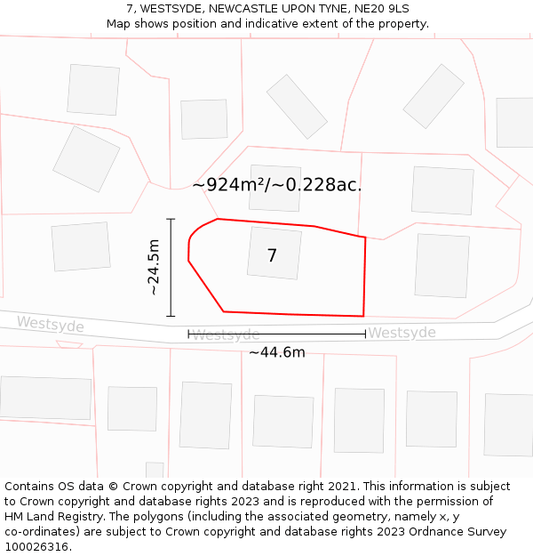 7, WESTSYDE, NEWCASTLE UPON TYNE, NE20 9LS: Plot and title map