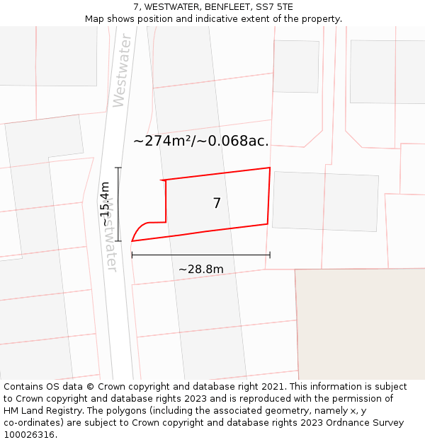 7, WESTWATER, BENFLEET, SS7 5TE: Plot and title map