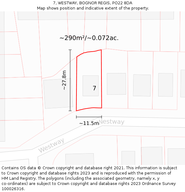 7, WESTWAY, BOGNOR REGIS, PO22 8DA: Plot and title map