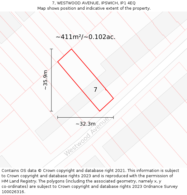 7, WESTWOOD AVENUE, IPSWICH, IP1 4EQ: Plot and title map
