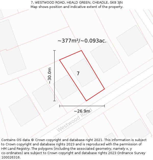 7, WESTWOOD ROAD, HEALD GREEN, CHEADLE, SK8 3JN: Plot and title map