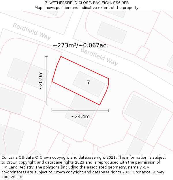 7, WETHERSFIELD CLOSE, RAYLEIGH, SS6 9ER: Plot and title map