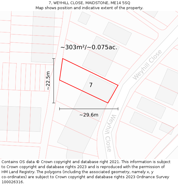 7, WEYHILL CLOSE, MAIDSTONE, ME14 5SQ: Plot and title map