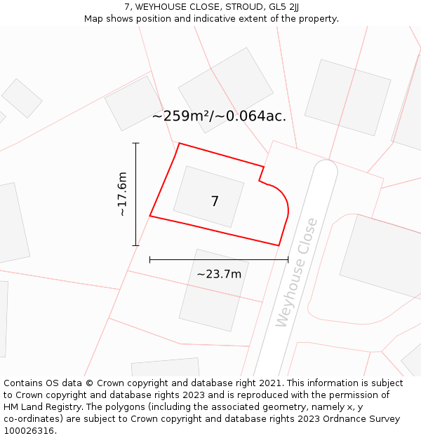 7, WEYHOUSE CLOSE, STROUD, GL5 2JJ: Plot and title map