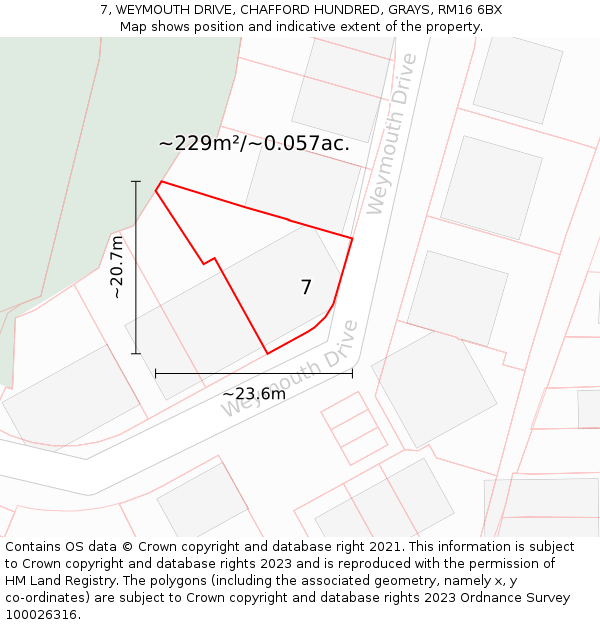 7, WEYMOUTH DRIVE, CHAFFORD HUNDRED, GRAYS, RM16 6BX: Plot and title map