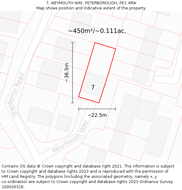 7, WEYMOUTH WAY, PETERBOROUGH, PE1 4RW: Plot and title map