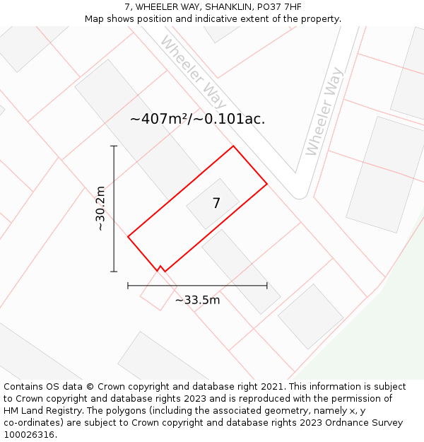 7, WHEELER WAY, SHANKLIN, PO37 7HF: Plot and title map