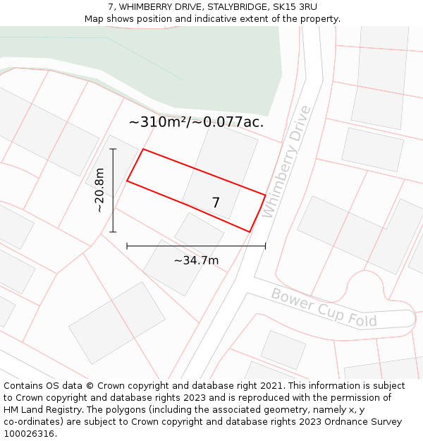 7, WHIMBERRY DRIVE, STALYBRIDGE, SK15 3RU: Plot and title map