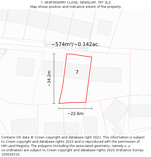 7, WHIPSIDERRY CLOSE, NEWQUAY, TR7 3LZ: Plot and title map