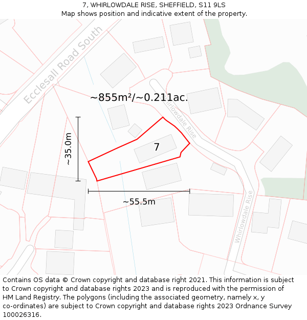 7, WHIRLOWDALE RISE, SHEFFIELD, S11 9LS: Plot and title map