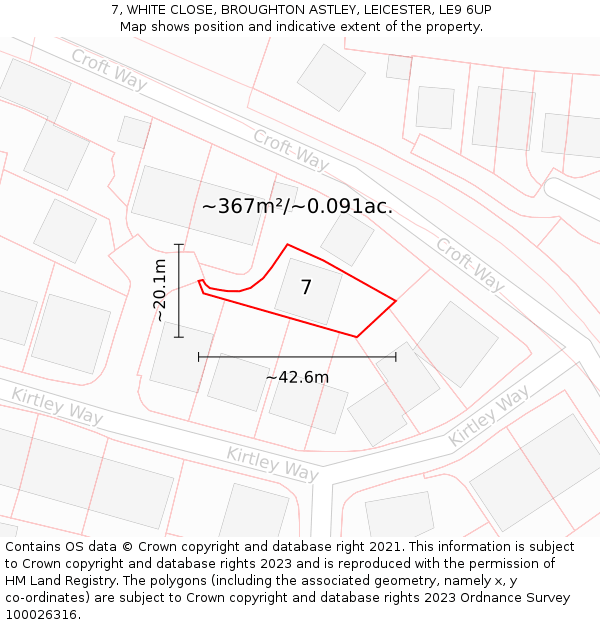 7, WHITE CLOSE, BROUGHTON ASTLEY, LEICESTER, LE9 6UP: Plot and title map