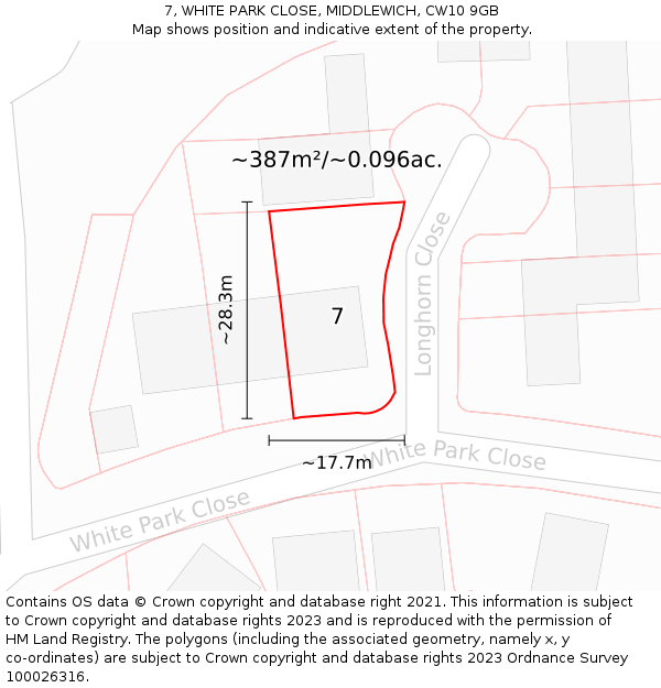 7, WHITE PARK CLOSE, MIDDLEWICH, CW10 9GB: Plot and title map