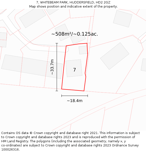 7, WHITEBEAM PARK, HUDDERSFIELD, HD2 2GZ: Plot and title map