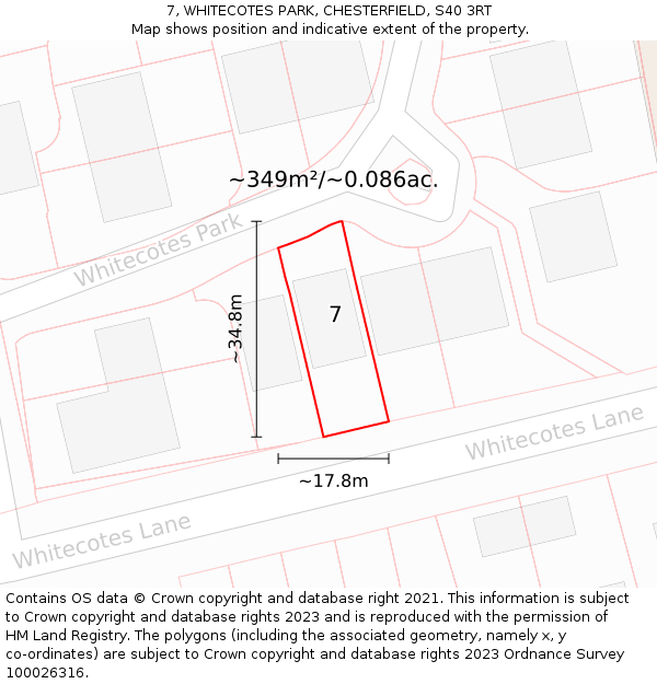 7, WHITECOTES PARK, CHESTERFIELD, S40 3RT: Plot and title map