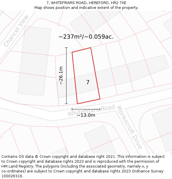 7, WHITEFRIARS ROAD, HEREFORD, HR2 7XE: Plot and title map