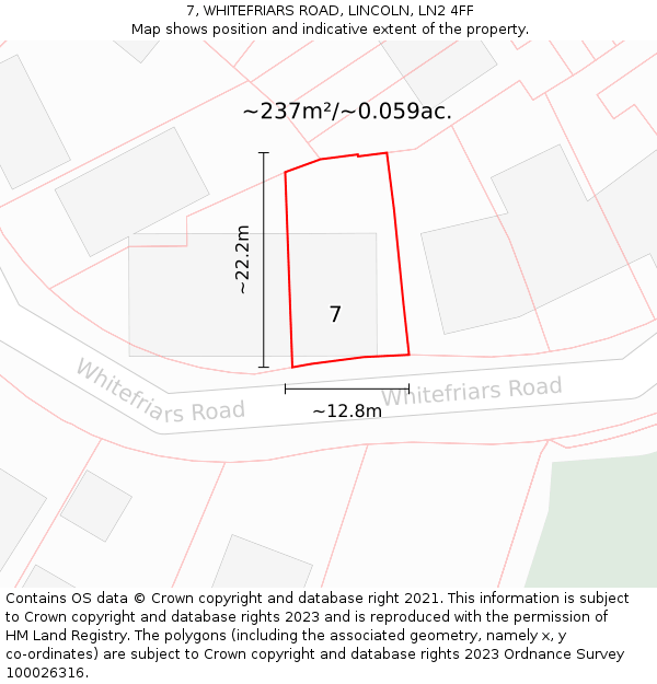 7, WHITEFRIARS ROAD, LINCOLN, LN2 4FF: Plot and title map