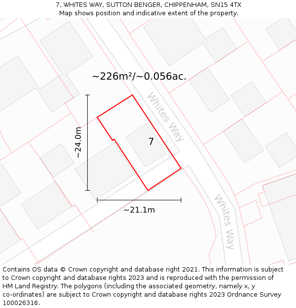 7, WHITES WAY, SUTTON BENGER, CHIPPENHAM, SN15 4TX: Plot and title map