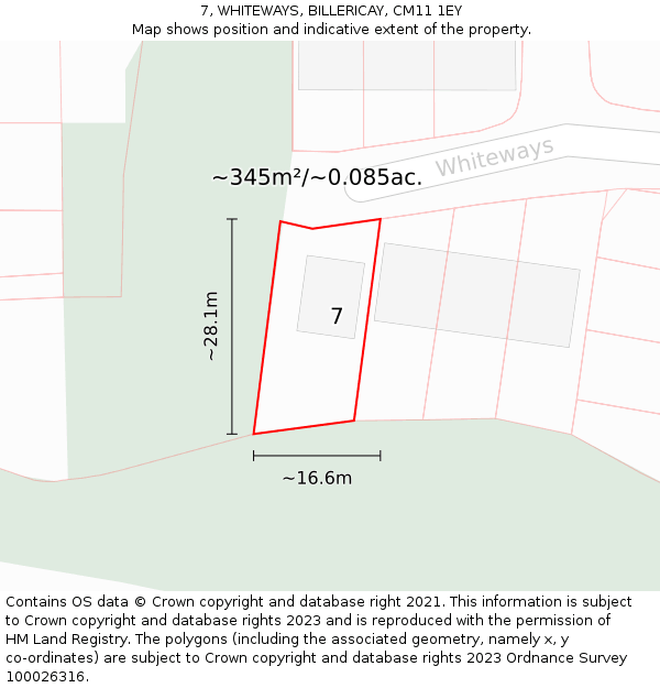 7, WHITEWAYS, BILLERICAY, CM11 1EY: Plot and title map
