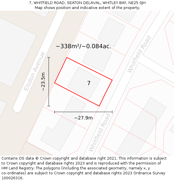7, WHITFIELD ROAD, SEATON DELAVAL, WHITLEY BAY, NE25 0JH: Plot and title map