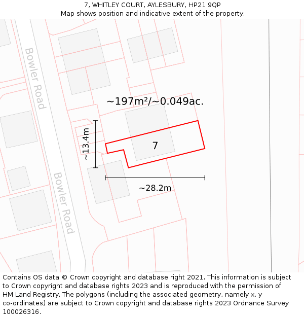 7, WHITLEY COURT, AYLESBURY, HP21 9QP: Plot and title map