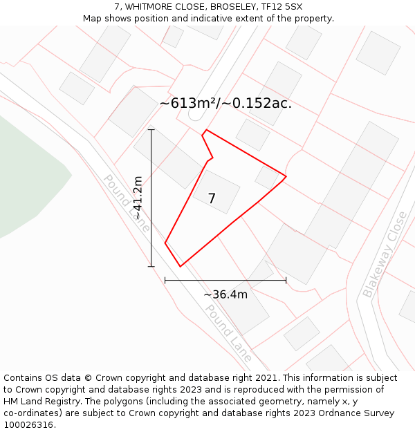 7, WHITMORE CLOSE, BROSELEY, TF12 5SX: Plot and title map