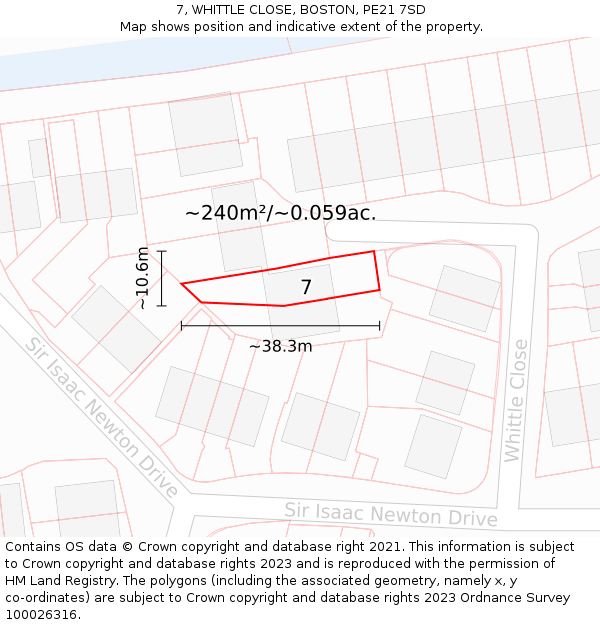 7, WHITTLE CLOSE, BOSTON, PE21 7SD: Plot and title map