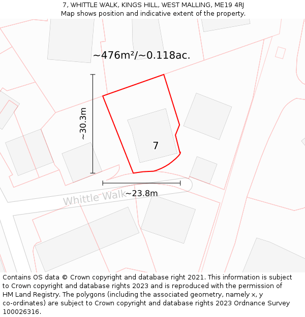 7, WHITTLE WALK, KINGS HILL, WEST MALLING, ME19 4RJ: Plot and title map