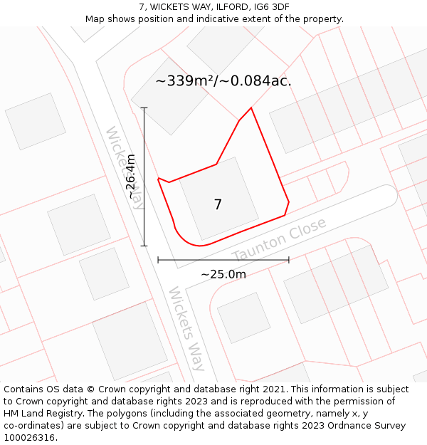 7, WICKETS WAY, ILFORD, IG6 3DF: Plot and title map