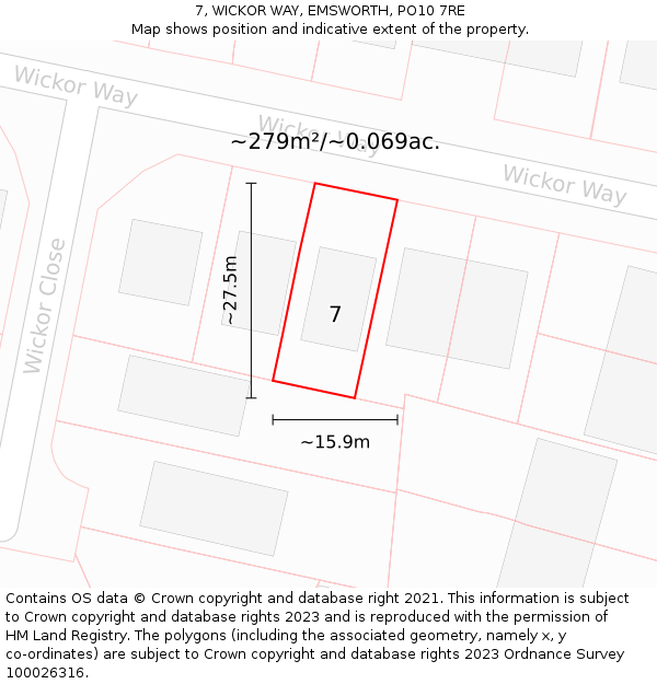 7, WICKOR WAY, EMSWORTH, PO10 7RE: Plot and title map