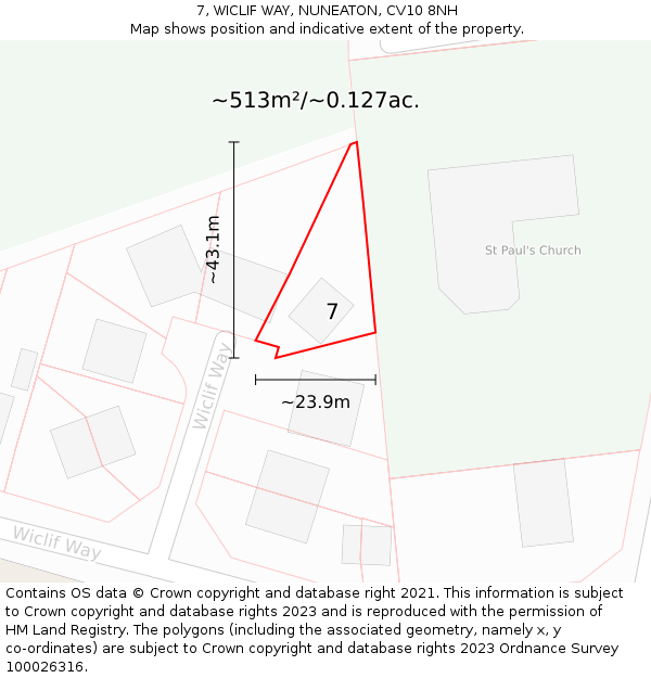 7, WICLIF WAY, NUNEATON, CV10 8NH: Plot and title map