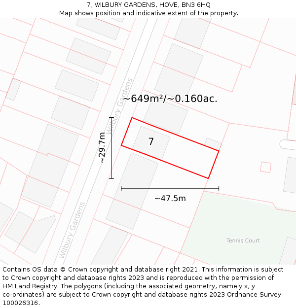 7, WILBURY GARDENS, HOVE, BN3 6HQ: Plot and title map