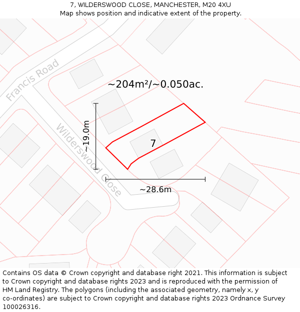 7, WILDERSWOOD CLOSE, MANCHESTER, M20 4XU: Plot and title map