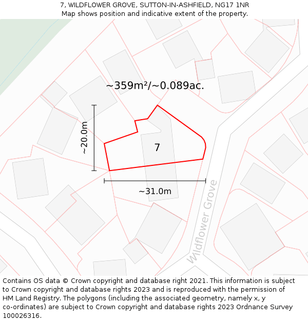 7, WILDFLOWER GROVE, SUTTON-IN-ASHFIELD, NG17 1NR: Plot and title map