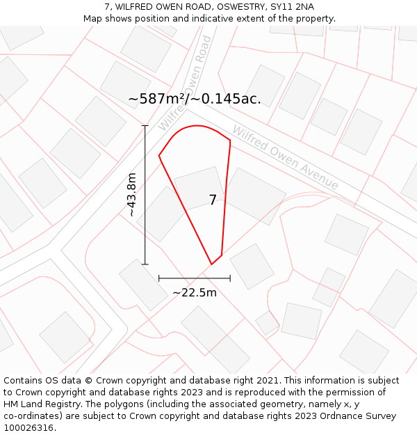 7, WILFRED OWEN ROAD, OSWESTRY, SY11 2NA: Plot and title map