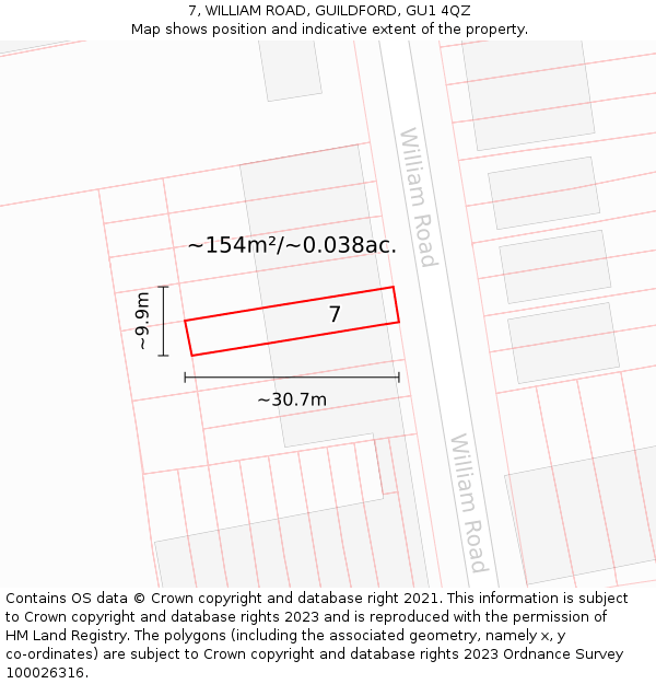 7, WILLIAM ROAD, GUILDFORD, GU1 4QZ: Plot and title map