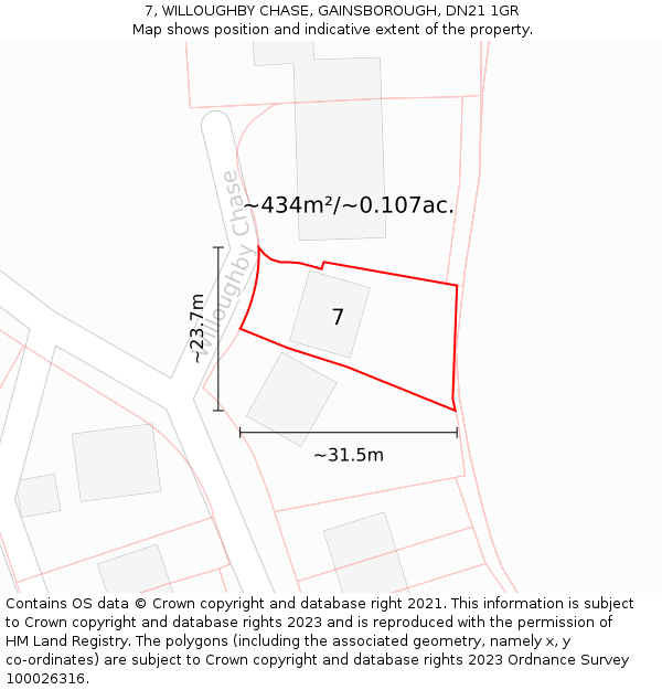 7, WILLOUGHBY CHASE, GAINSBOROUGH, DN21 1GR: Plot and title map