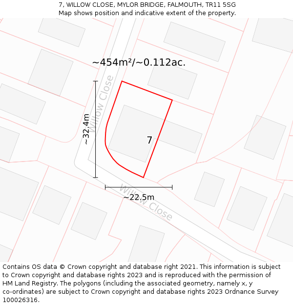 7, WILLOW CLOSE, MYLOR BRIDGE, FALMOUTH, TR11 5SG: Plot and title map
