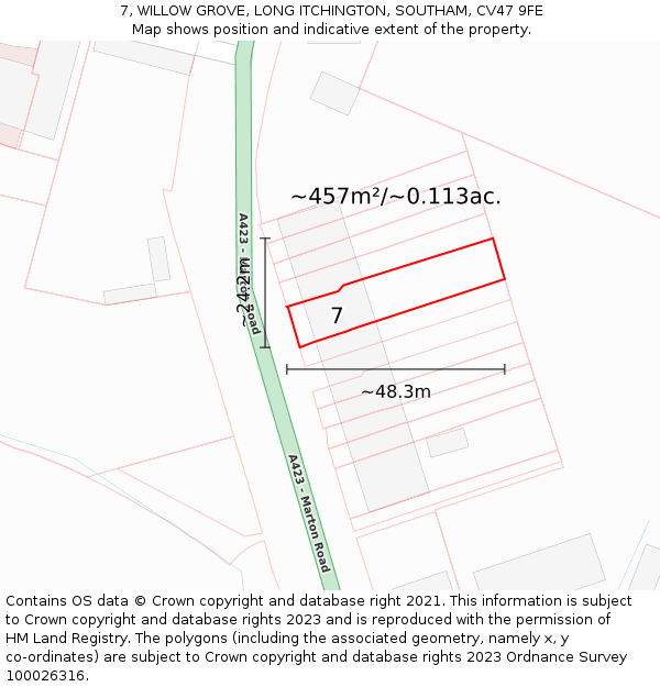 7, WILLOW GROVE, LONG ITCHINGTON, SOUTHAM, CV47 9FE: Plot and title map