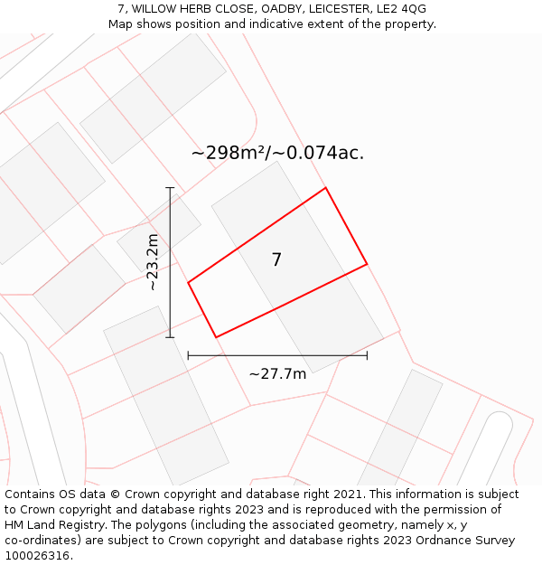 7, WILLOW HERB CLOSE, OADBY, LEICESTER, LE2 4QG: Plot and title map