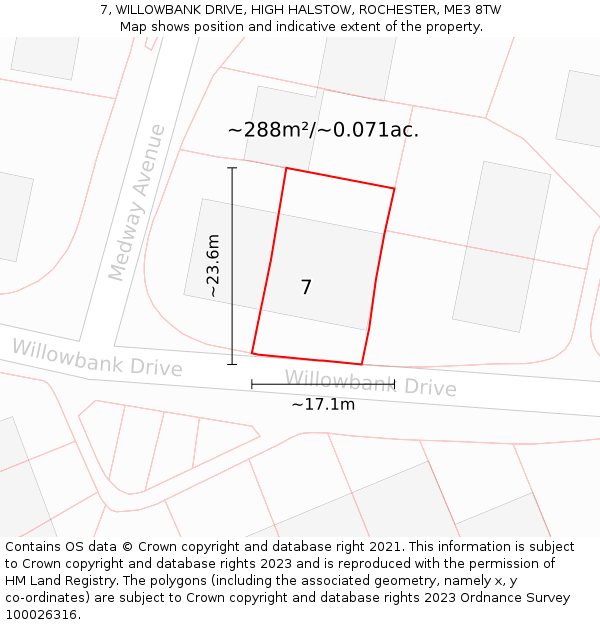 7, WILLOWBANK DRIVE, HIGH HALSTOW, ROCHESTER, ME3 8TW: Plot and title map