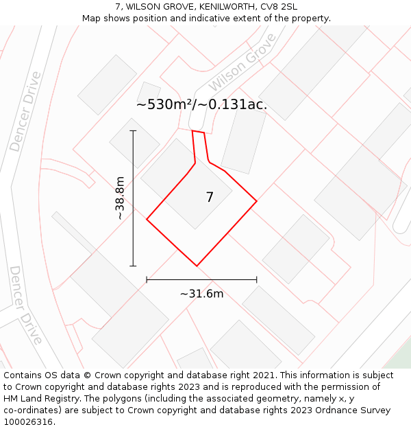 7, WILSON GROVE, KENILWORTH, CV8 2SL: Plot and title map