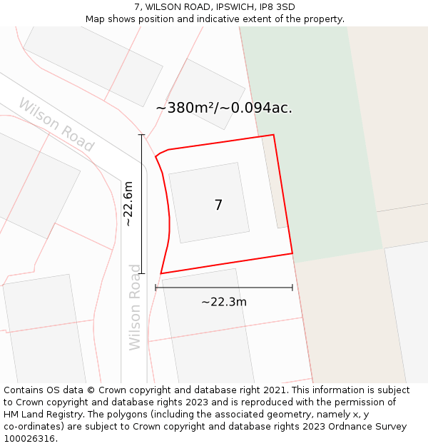 7, WILSON ROAD, IPSWICH, IP8 3SD: Plot and title map
