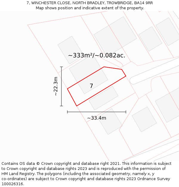 7, WINCHESTER CLOSE, NORTH BRADLEY, TROWBRIDGE, BA14 9RR: Plot and title map