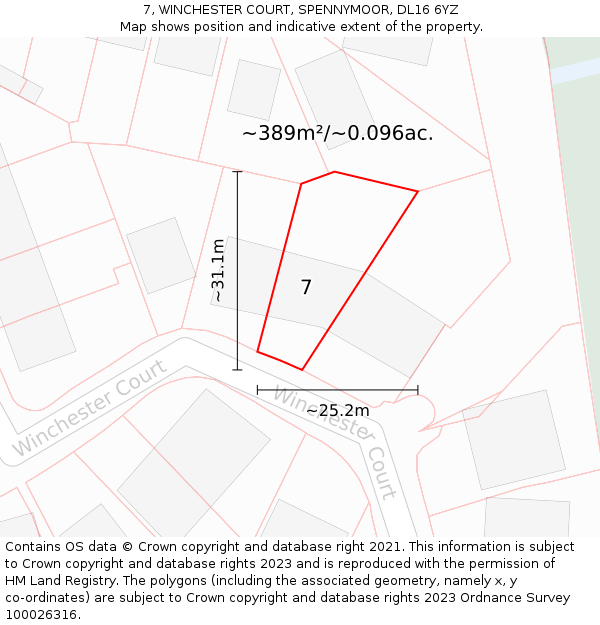 7, WINCHESTER COURT, SPENNYMOOR, DL16 6YZ: Plot and title map