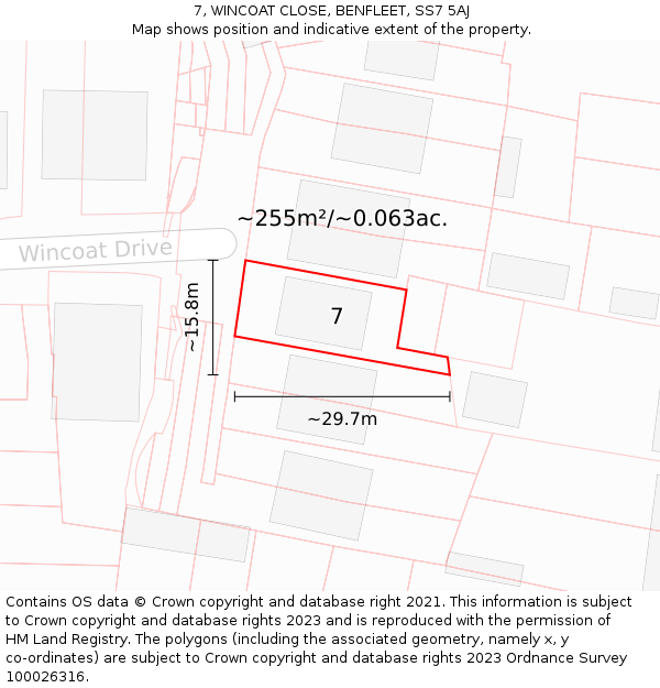 7, WINCOAT CLOSE, BENFLEET, SS7 5AJ: Plot and title map