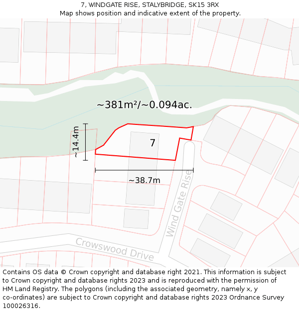 7, WINDGATE RISE, STALYBRIDGE, SK15 3RX: Plot and title map