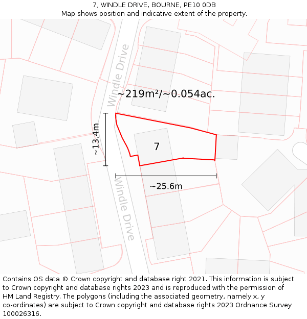 7, WINDLE DRIVE, BOURNE, PE10 0DB: Plot and title map