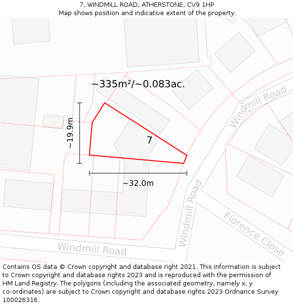 7, WINDMILL ROAD, ATHERSTONE, CV9 1HP: Plot and title map